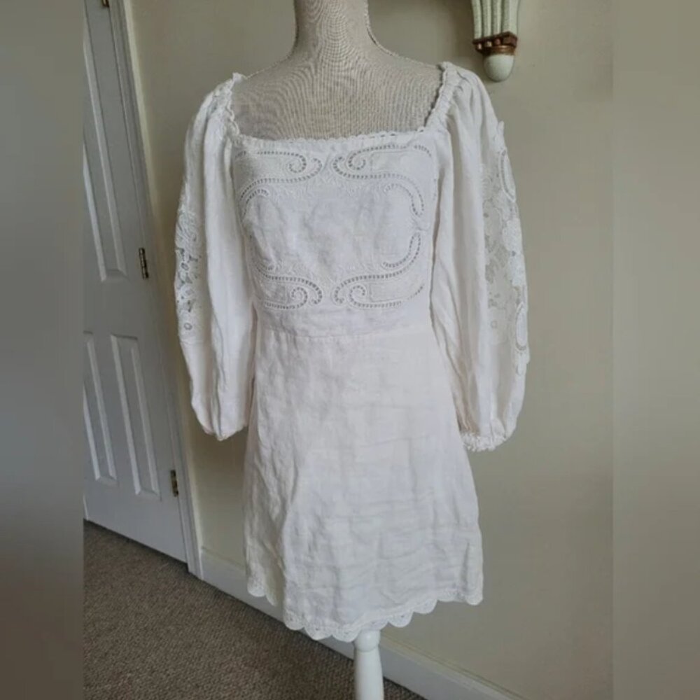 Farm Rio off-white embroidered euroflax premium cotton mini dress size XS - Picture 2 of 6